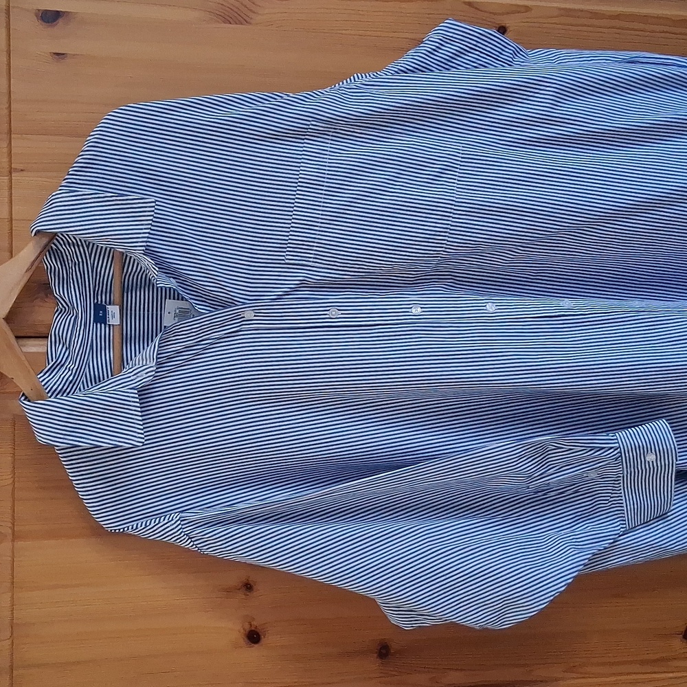 Old Navy NWT Blue White Stripe Cotton Long Sleeve Maxi Shirt Dress Size 3X - Picture 2 of 9